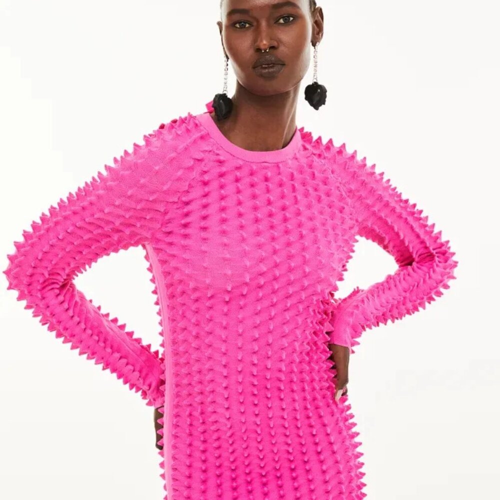 H&M Innovation CherishWaste Collection XS Knit Mini Dress Spike Pink H&M Innovat
